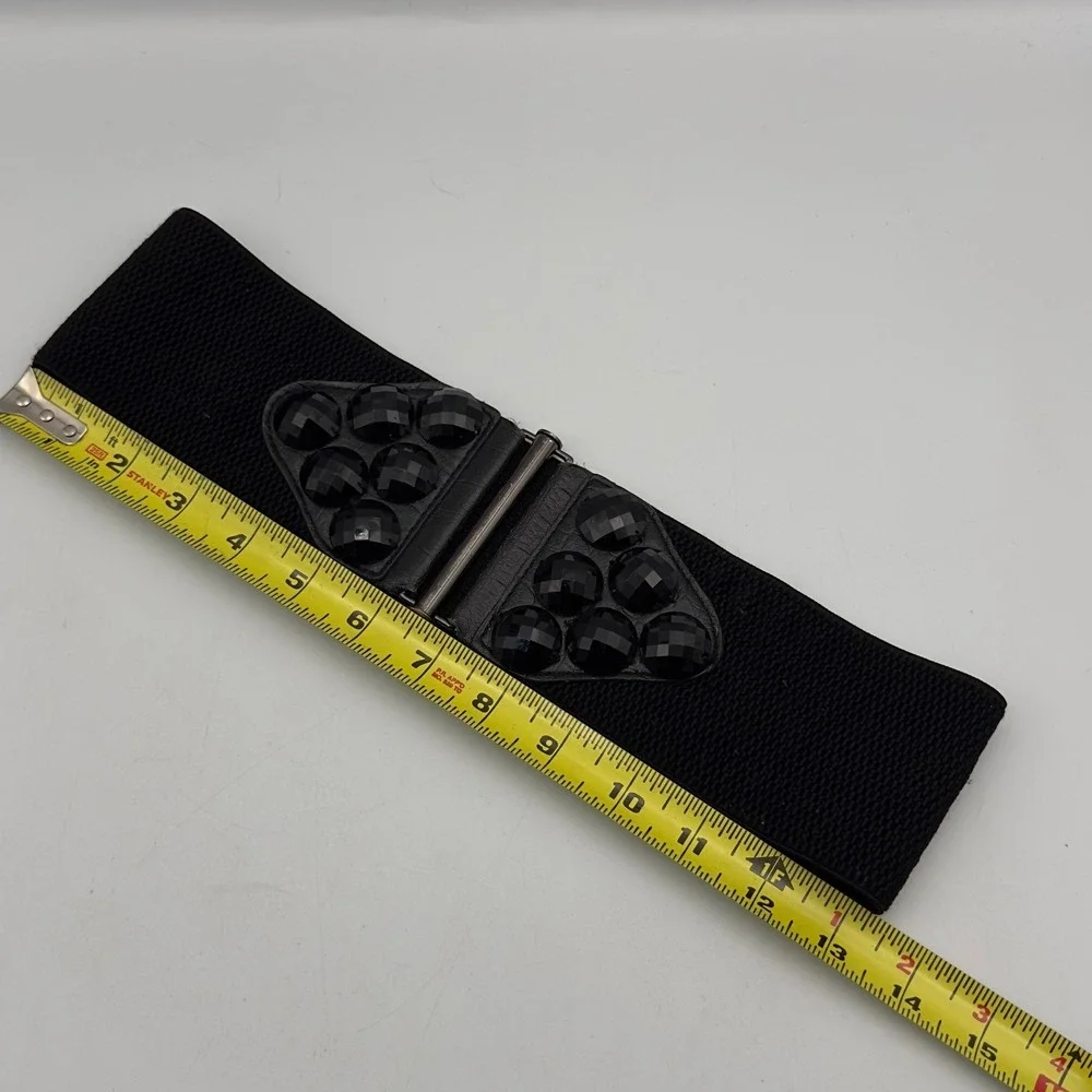 Aldo Black Wide Elastic Cinch Belt Faceted Studded Waist Belt Size P/S Goth Y2